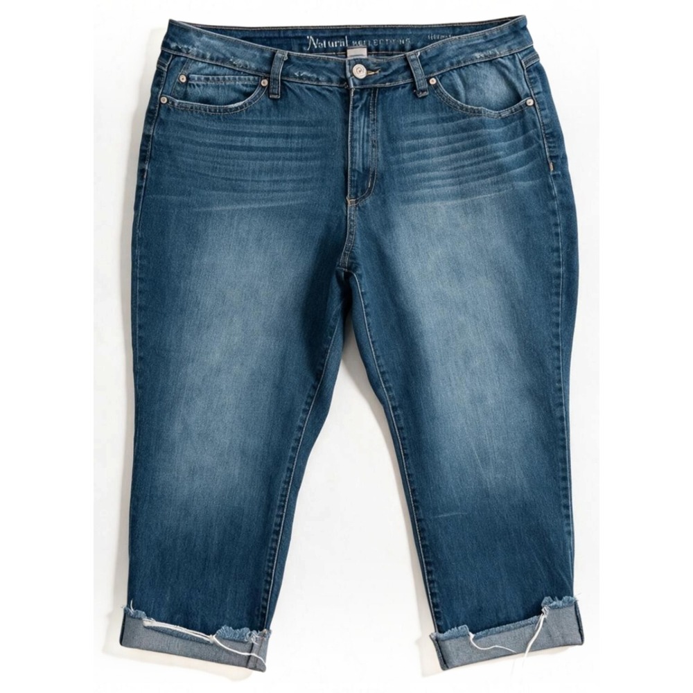 Natural Reflections Denim Capris Women 16 Casual Boho Grunge Distressed Cropped